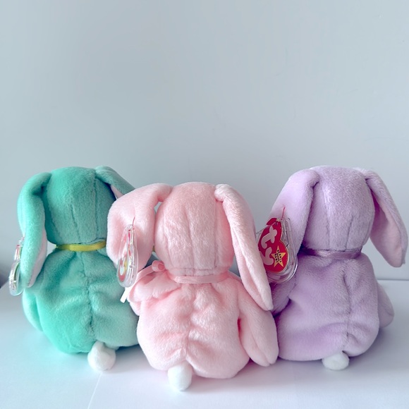 3 Ty Beanie Babies Bunny Rabbits RETIRED Trio Hippity Hoppity Floppity PRISTINE - Picture 2 of 11